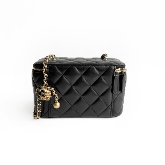 Chanel Vanity Case Bag in Quilted Lambskin with Gold Ball Hardware